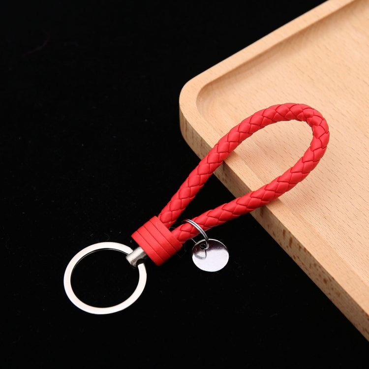 Woven Leather Cord Keychain Car Pendant Leather Key Ring, Baotou With Small Round Piece