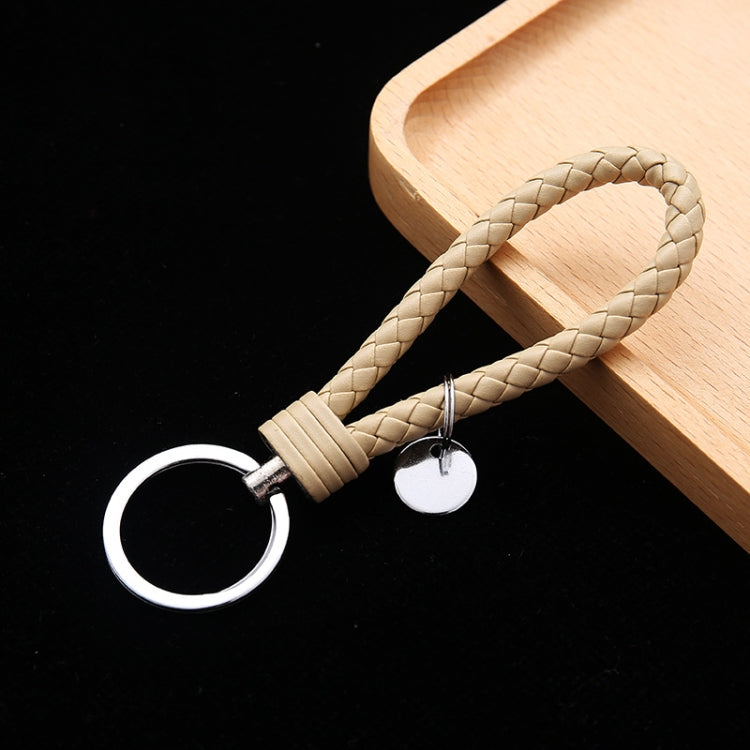 Woven Leather Cord Keychain Car Pendant Leather Key Ring, Baotou With Small Round Piece