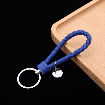 Woven Leather Cord Keychain Car Pendant Leather Key Ring, Baotou With Small Round Piece