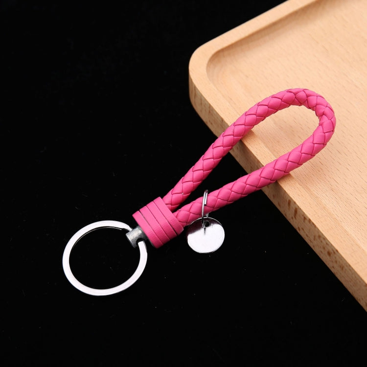 Woven Leather Cord Keychain Car Pendant Leather Key Ring, Baotou With Small Round Piece