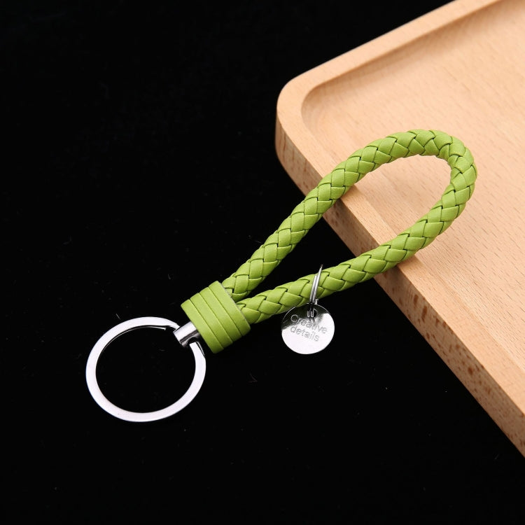 Woven Leather Cord Keychain Car Pendant Leather Key Ring, Baotou With Small Round Piece