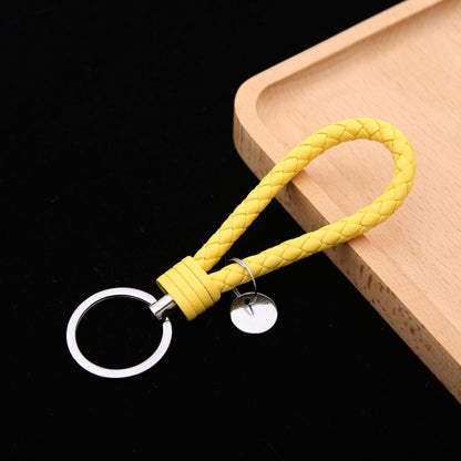 Woven Leather Cord Keychain Car Pendant Leather Key Ring, Baotou With Small Round Piece