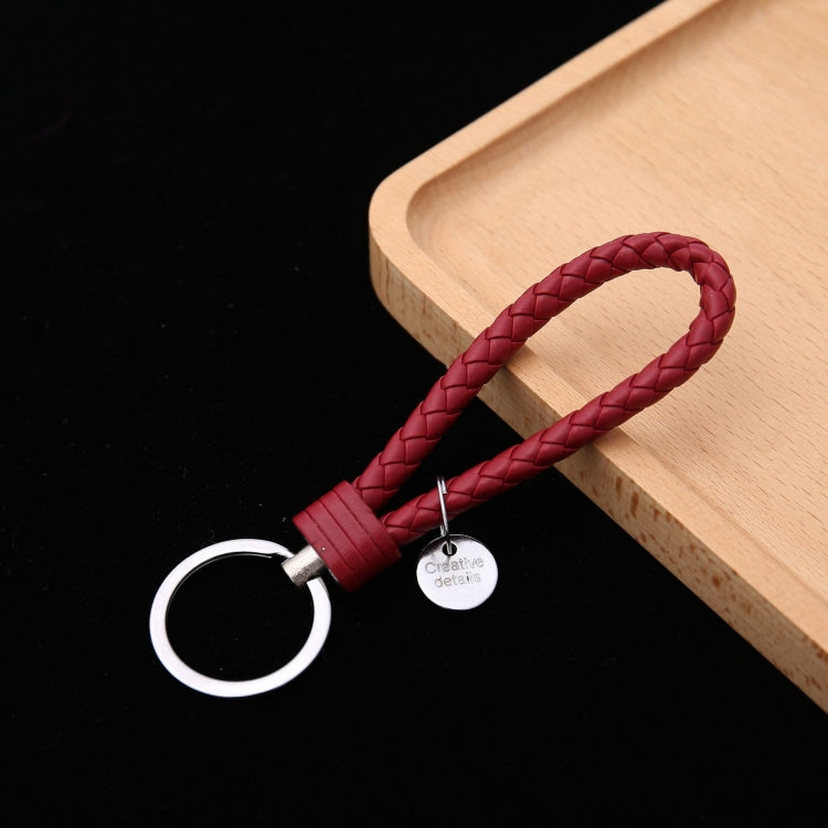 Woven Leather Cord Keychain Car Pendant Leather Key Ring, Baotou With Small Round Piece