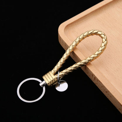 Woven Leather Cord Keychain Car Pendant Leather Key Ring, Baotou With Small Round Piece