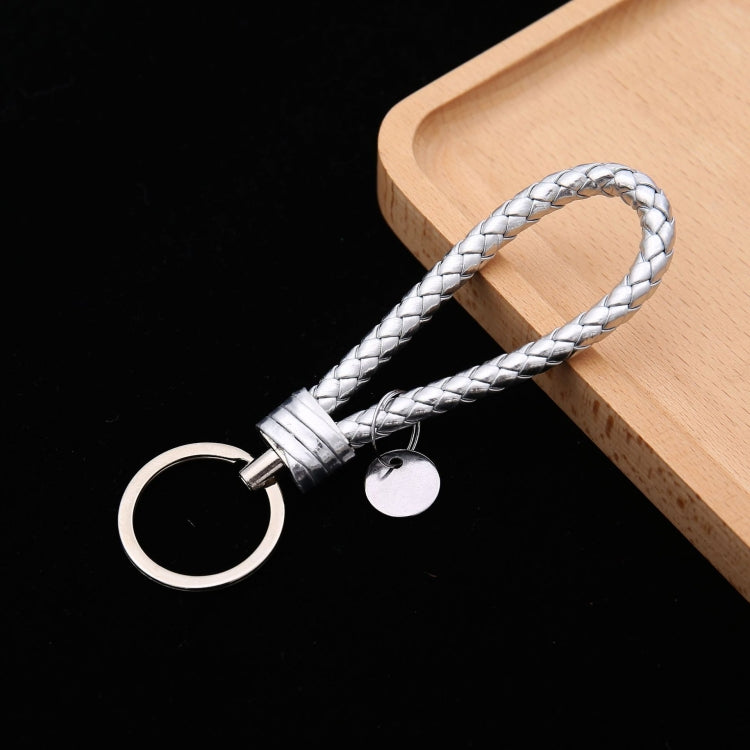 Woven Leather Cord Keychain Car Pendant Leather Key Ring, Baotou With Small Round Piece