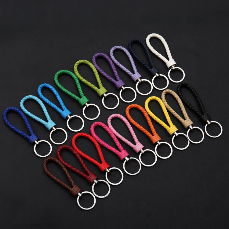 Woven Leather Cord Keychain Car Pendant Leather Key Ring, Baotou With Small Round Piece