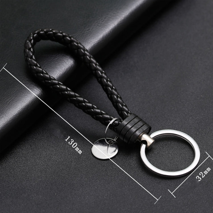 Woven Leather Cord Keychain Car Pendant Leather Key Ring, Baotou With Small Round Piece