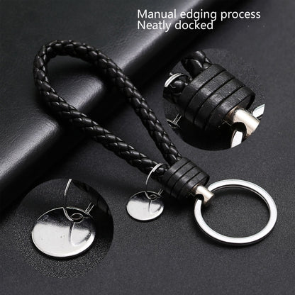 Woven Leather Cord Keychain Car Pendant Leather Key Ring, Baotou With Small Round Piece