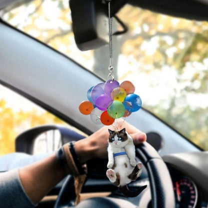 2 PCS Colorful Balloon Cat Car Pendant Car Rearview Mirror Pendant, Colorful Balloon Cat