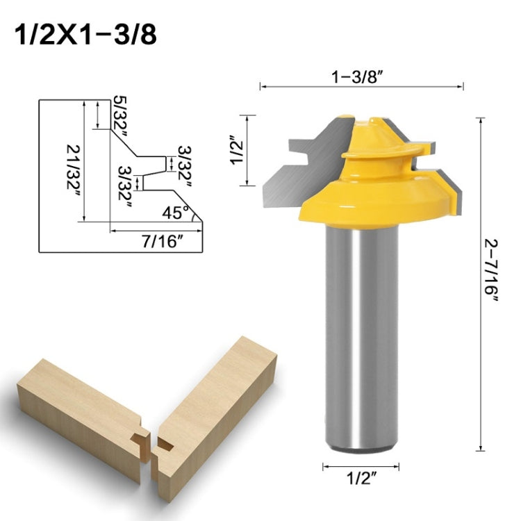 Woodworking Engraving Machine Milling Cutter 45 Degree Jointing Knife, 1/2x1-3/8mm, 1/2x2mm, 1/2x2-3/4mm, 12x1-3/8mm, 12x2mm, 12x2-3/4mm, 1/2mm Handle 3PCS/Set, 12mm Handle 3PCS/Set