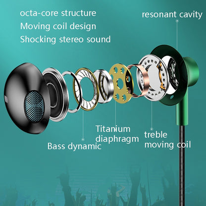 TS6800 3.5mm Metal Elbow Noise Cancelling Wired Game Earphone, Red, Green, Black, Silver Gray