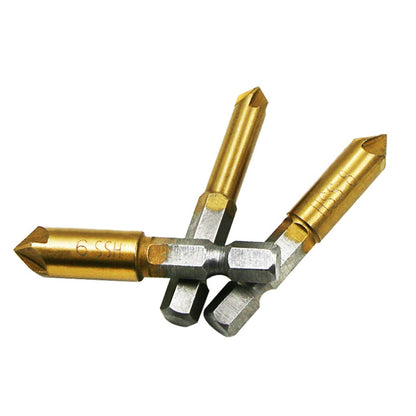 Hexagonal Handle Titanium-Plated Five-Blade Chamer 90 Degree Chamfer Knife Drill, Five-Blade