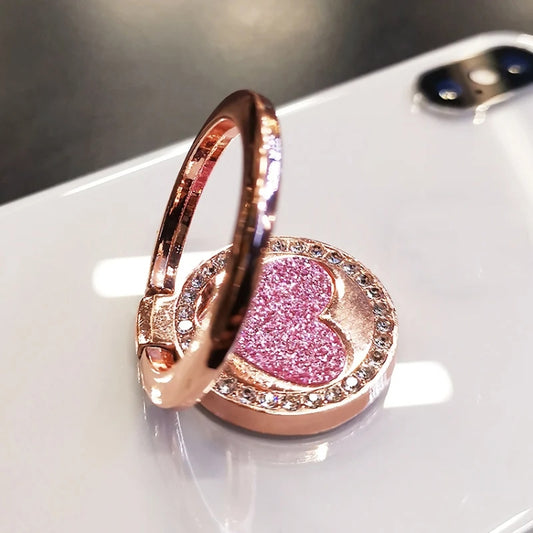 Round Glitter Heart Mobile Phone Ring Holder Metal Stand