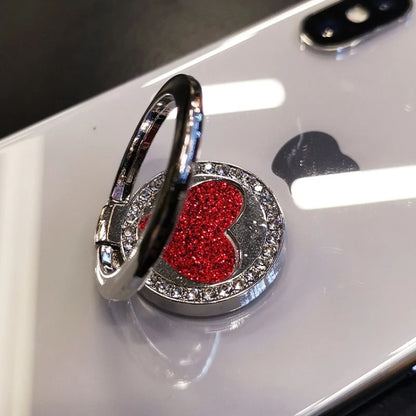 Round Glitter Heart Mobile Phone Ring Holder Metal Stand