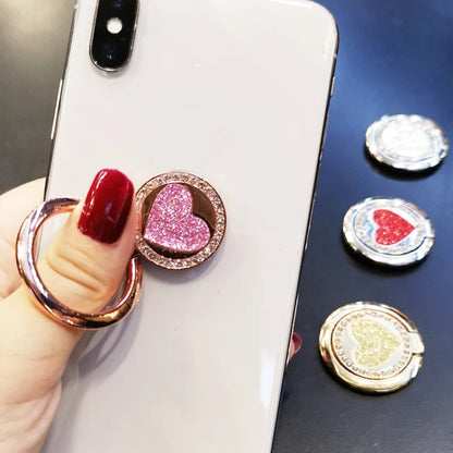 Round Glitter Heart Mobile Phone Ring Holder Metal Stand
