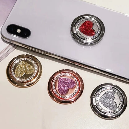 Round Glitter Heart Mobile Phone Ring Holder Metal Stand
