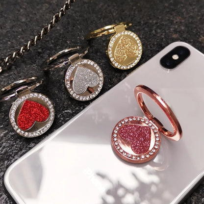 Round Glitter Heart Mobile Phone Ring Holder Metal Stand