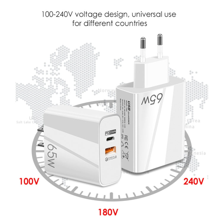 A502 65W USB-C/Type-C+USB Dual Port GaN Charger QC3.0 Laptop Universal Charger