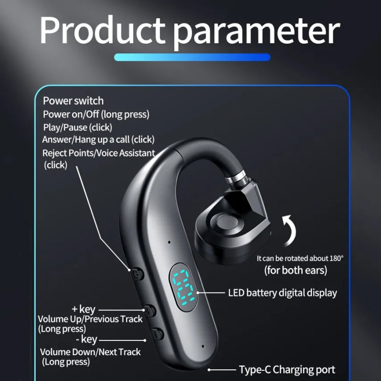 T50 Bluetooth 5.3 Wireless Headphone Single Ear Digital Display Stereo Earbuds