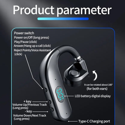 T50 Bluetooth 5.3 Wireless Headphone Single Ear Digital Display Stereo Earbuds