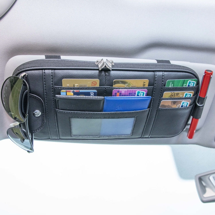 Car Driver License Storage Bag Sun Visor Sunglasses Card Holder, Beige, Black