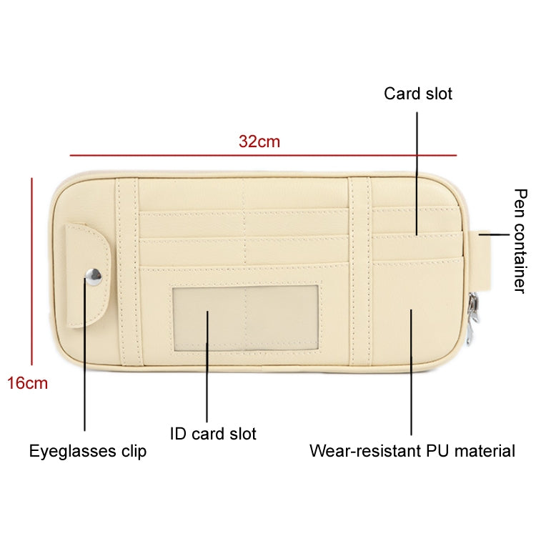 Car Driver License Storage Bag Sun Visor Sunglasses Card Holder, Beige, Black