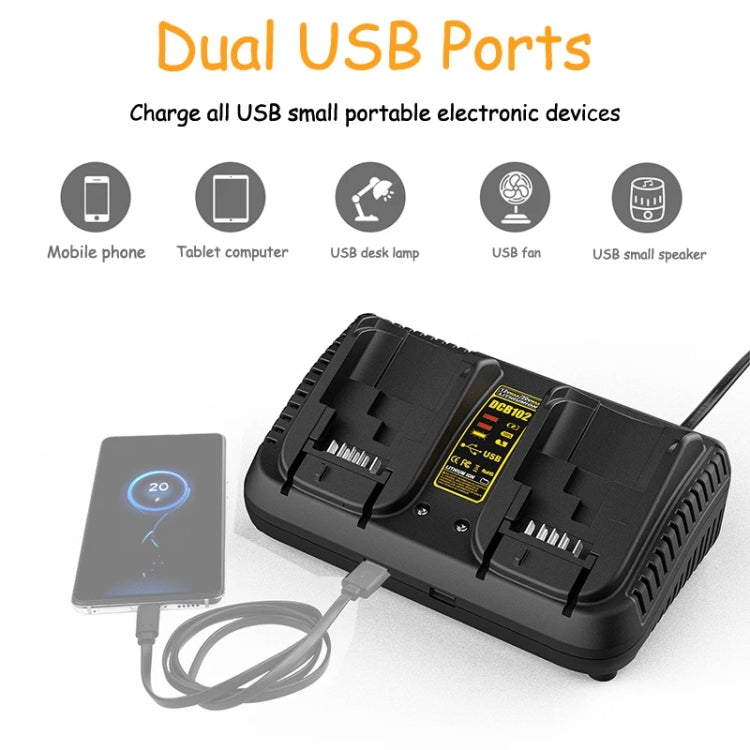 DCB102 For DeWalt 10.8V-20V Lithium Battery Dual Charger, US, EU, UK, AU