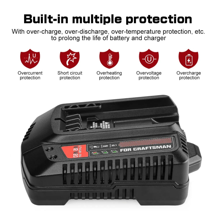 For Craftsman CMCB202 / CMCB204 / CMCB209 Electric Tool 20V Lithium Battery Charger, US, EU, UK, AU