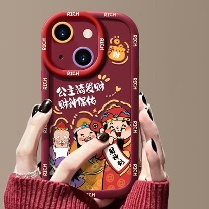 Puffy Phone Case Princess Please Fortune God Of Wealth Drop-Proof Phone Case