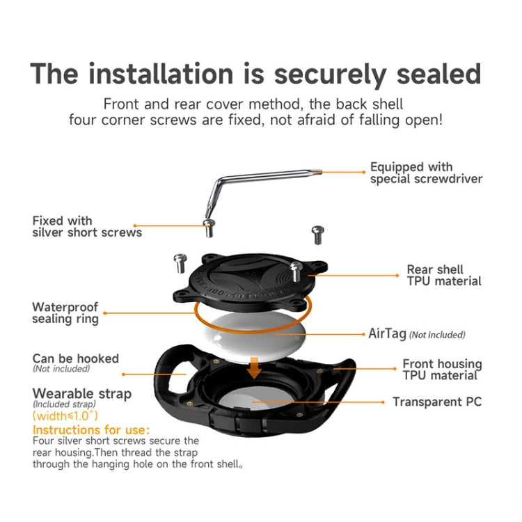 For Airtag Watch Band IP67 Grade Waterproof Case With Paste Bracelet