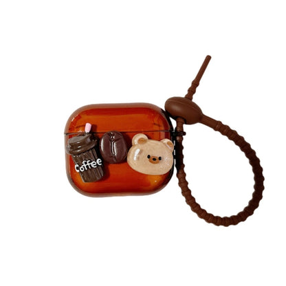 Cartoon 3D Coffee Bear Headphones Case Protective Shell Cover