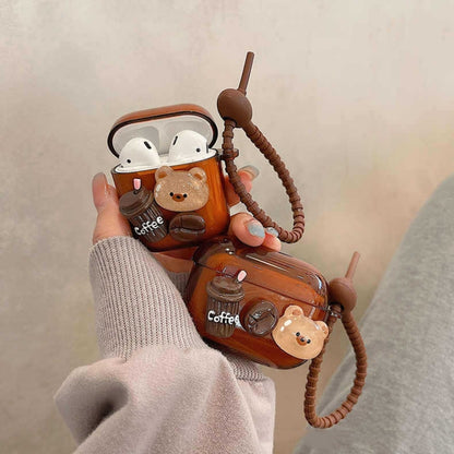 Cartoon 3D Coffee Bear Headphones Case Protective Shell Cover