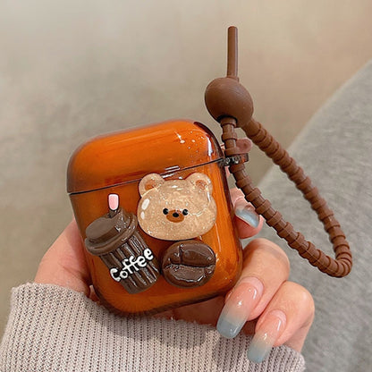Cartoon 3D Coffee Bear Headphones Case Protective Shell Cover