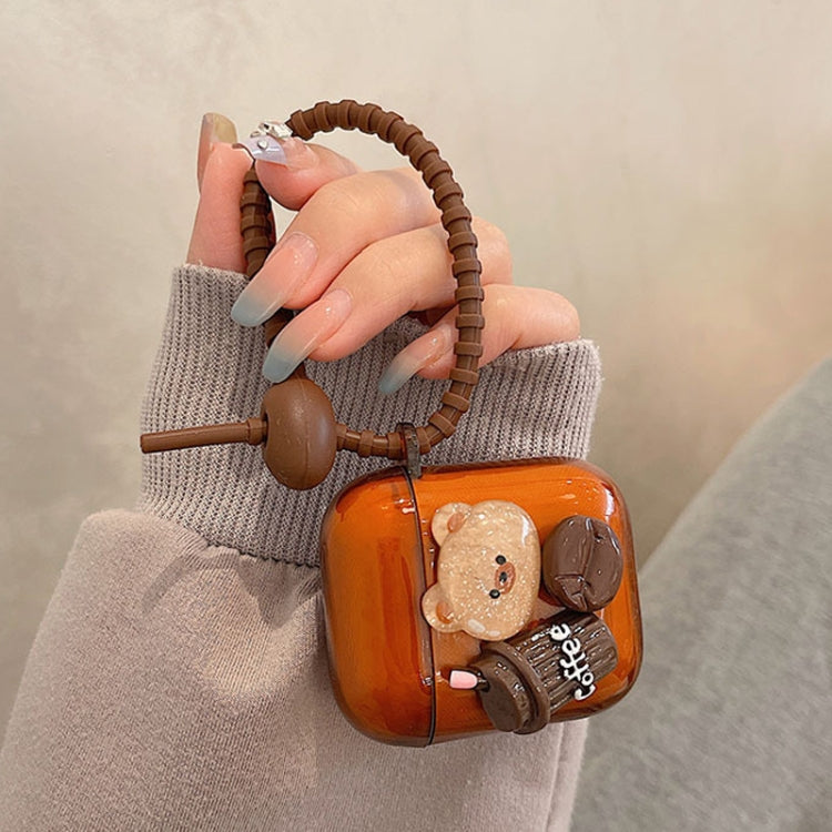 Cartoon 3D Coffee Bear Headphones Case Protective Shell Cover
