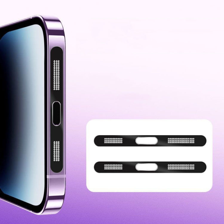 2pcs /Set For IPhone 12 / 13 / 14 / 15 Series Speaker Plating Metal Dust-Proof Mesh Charging Port Protective Film Dust Sticker