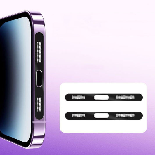2pcs /Set For IPhone 12 / 13 / 14 / 15 Series Speaker Plating Metal Dust-Proof Mesh Charging Port Protective Film Dust Sticker