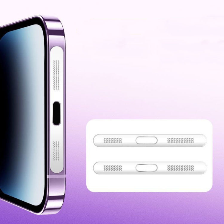 2pcs /Set For IPhone 12 / 13 / 14 / 15 Series Speaker Plating Metal Dust-Proof Mesh Charging Port Protective Film Dust Sticker