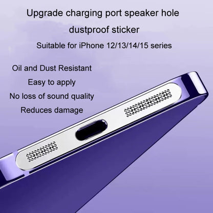 2pcs /Set For IPhone 12 / 13 / 14 / 15 Series Speaker Plating Metal Dust-Proof Mesh Charging Port Protective Film Dust Sticker