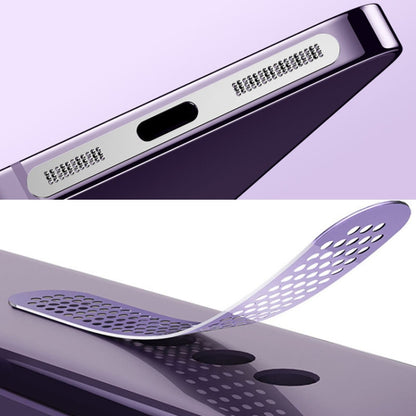 2pcs /Set For IPhone 12 / 13 / 14 / 15 Series Speaker Plating Metal Dust-Proof Mesh Charging Port Protective Film Dust Sticker