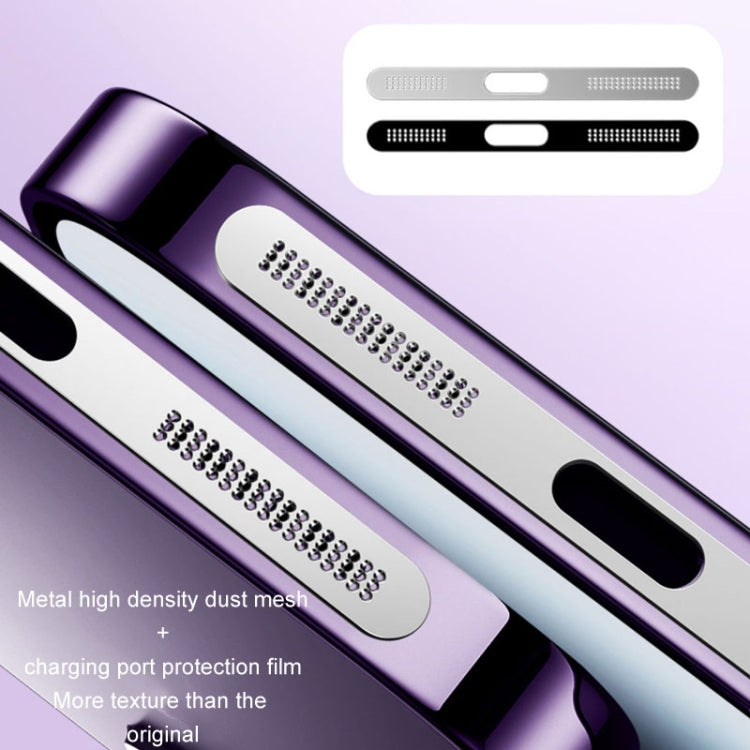 2pcs /Set For IPhone 12 / 13 / 14 / 15 Series Speaker Plating Metal Dust-Proof Mesh Charging Port Protective Film Dust Sticker