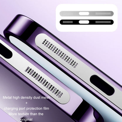 2pcs /Set For IPhone 12 / 13 / 14 / 15 Series Speaker Plating Metal Dust-Proof Mesh Charging Port Protective Film Dust Sticker