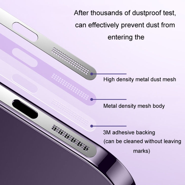 2pcs /Set For IPhone 12 / 13 / 14 / 15 Series Speaker Plating Metal Dust-Proof Mesh Charging Port Protective Film Dust Sticker