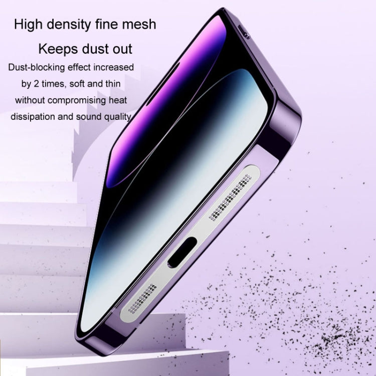 2pcs /Set For IPhone 12 / 13 / 14 / 15 Series Speaker Plating Metal Dust-Proof Mesh Charging Port Protective Film Dust Sticker