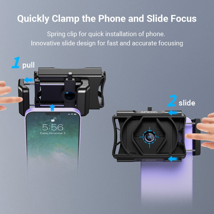 APEXEL F002X Universal Phone Adapter for Monoculars Binoculars Smartphone Holder Clip