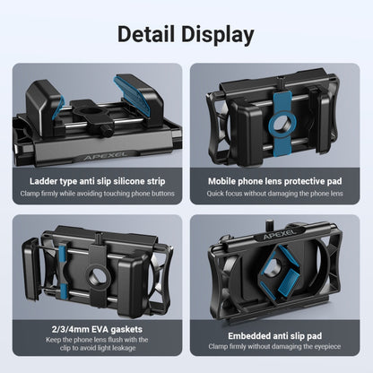 APEXEL F002X Universal Phone Adapter for Monoculars Binoculars Smartphone Holder Clip