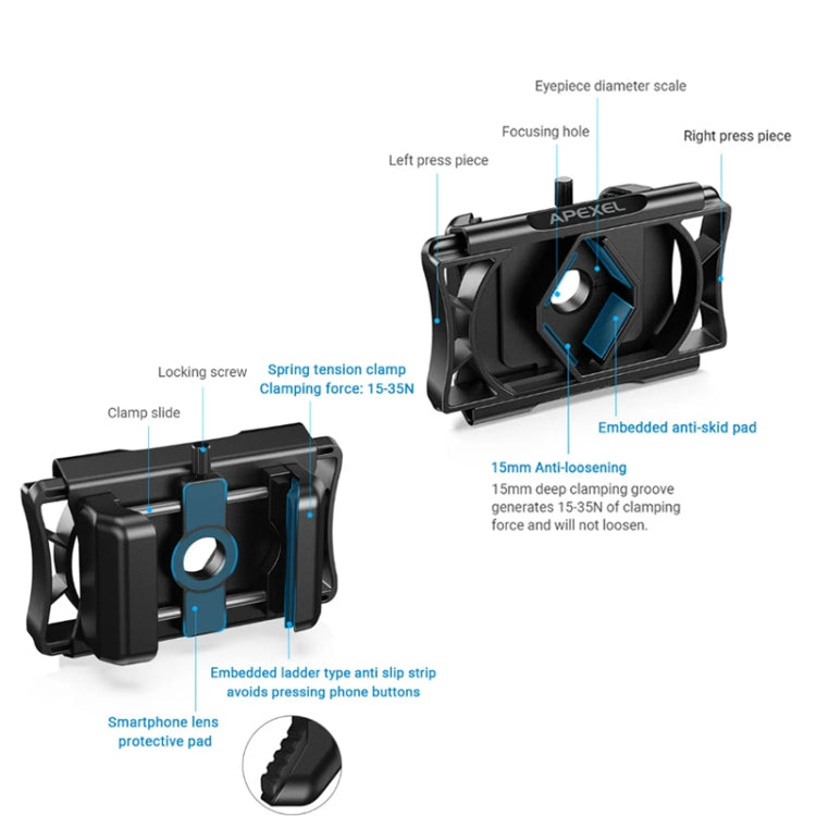 APEXEL F002X Universal Phone Adapter for Monoculars Binoculars Smartphone Holder Clip
