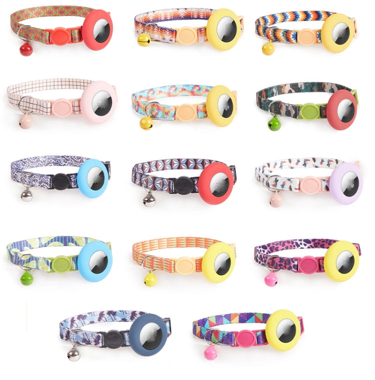 For AirTag Pet Collar Holder Print Design Case with Bell and Safety Buckle