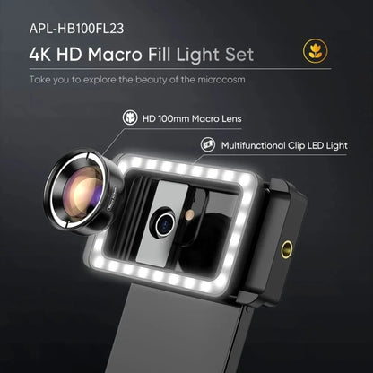 APEXEL 4K HD 100mm Macro Lens With LED Fill Light Set for Smartphones
