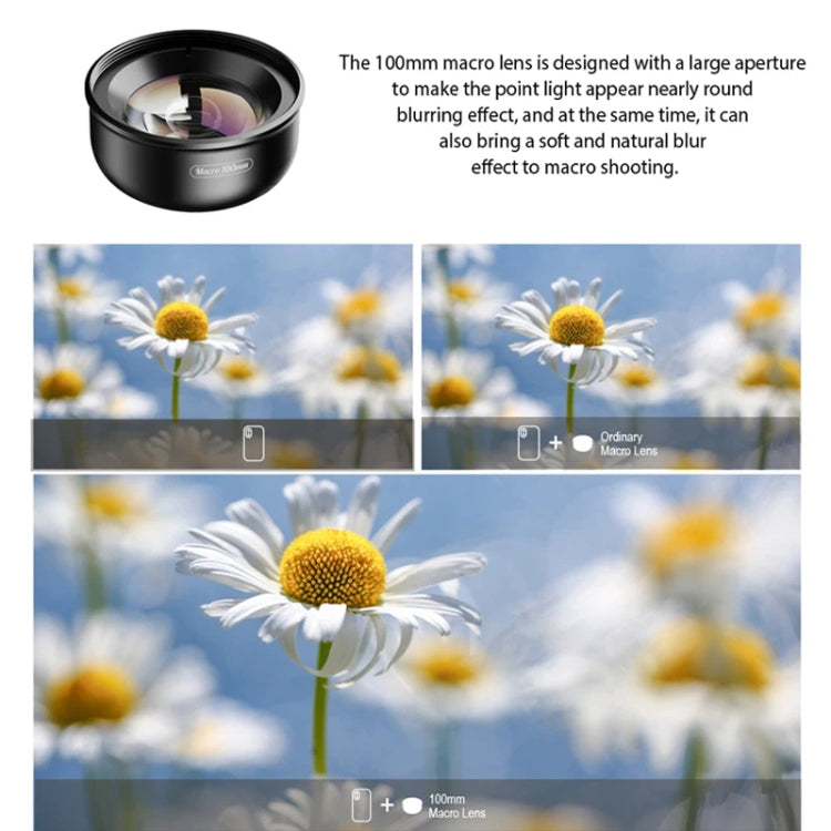 APEXEL 4K HD 100mm Macro Lens With LED Fill Light Set for Smartphones