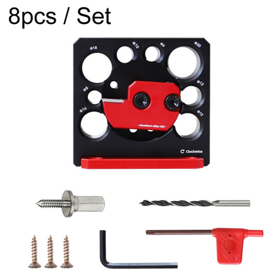 RUITOOL 8pcs / Set Adjustable 8-Hole Drill Rounders Woodworking DIY Tools, Red And Black, Silver And Red